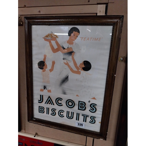 539 - Jacob's Biscuits showcard in original wooden stamped frame. {56 cm H x 43 cm W}.