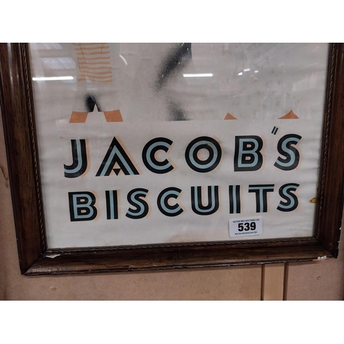 539 - Jacob's Biscuits showcard in original wooden stamped frame. {56 cm H x 43 cm W}.