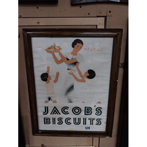 539 - Jacob's Biscuits showcard in original wooden stamped frame. {56 cm H x 43 cm W}.