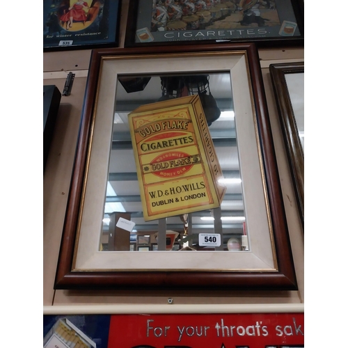 540 - Gold Flake Cigarettes framed advertising mirror. {64 cm H x 47 cm W}.