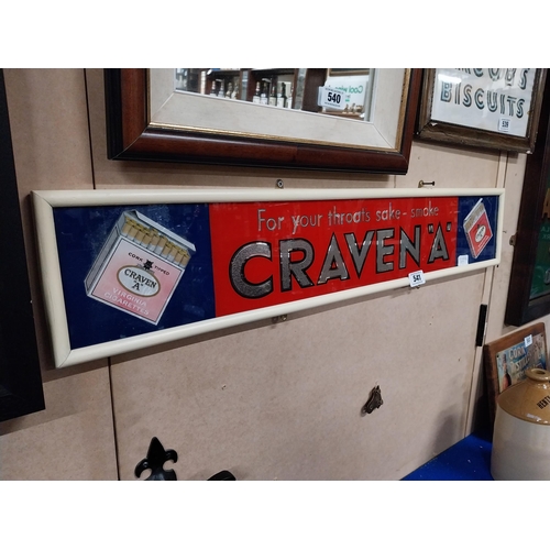 541 - For Your Throats sake Smoke Craven A reverse painted glass advertising sign. {18 cm H x 93 cm W}.