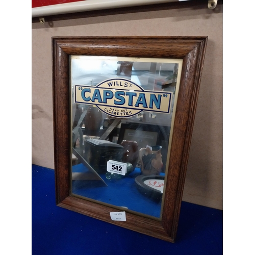 542 - Wills's Capstan Cigarettes framed advertising mirror. {42 cm H x 31 cm W}.