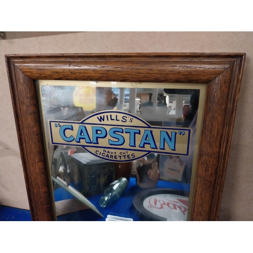 542 - Wills's Capstan Cigarettes framed advertising mirror. {42 cm H x 31 cm W}.