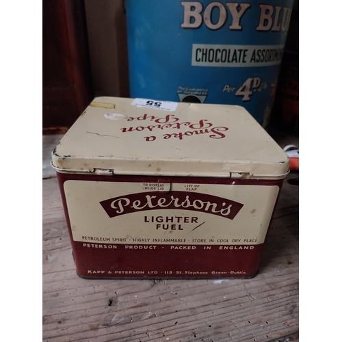 55 - Smoke a Peterson Pipe Tobacco advertising tin. {10 cm H x 16 cm W x 11 cm D].