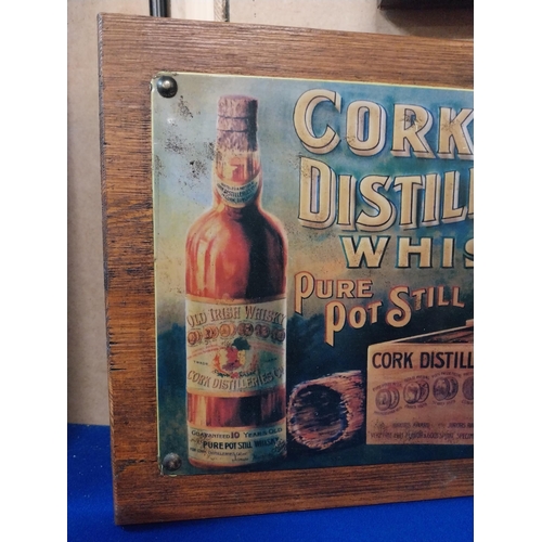 553 - Cork Distillers Pure Pot Still Whiskey tinplate advertising sign. {26 cm H x 35 cm W}.