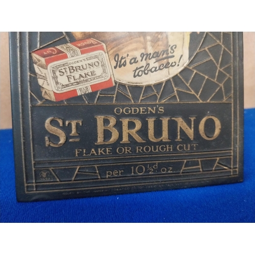 555 - Ask for St Bruno Flake tin plate counter advertising display. {20 cm H x 13 cm W}.