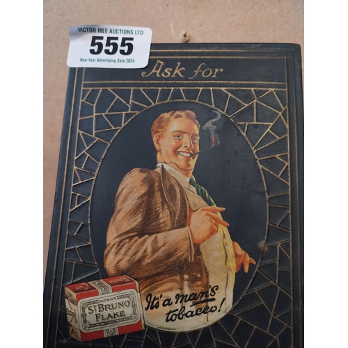 555 - Ask for St Bruno Flake tin plate counter advertising display. {20 cm H x 13 cm W}.