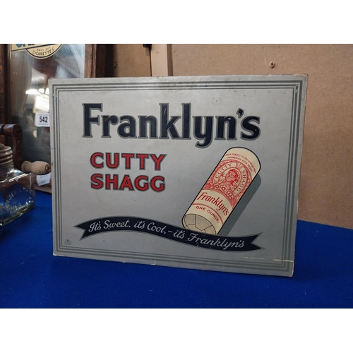 558 - Franklyn's Cutty Shagg Tobacco showcard. {19 cm H x 26 cm W}.