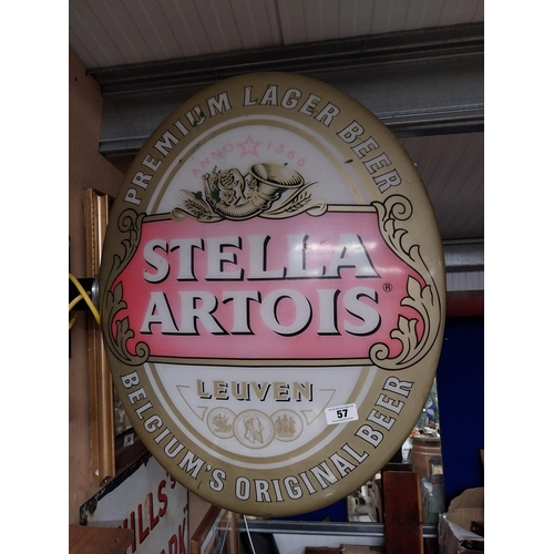 57 - Stella Artois Lager double sided light up advertising sign. {74 cm H x 56 cm W}.