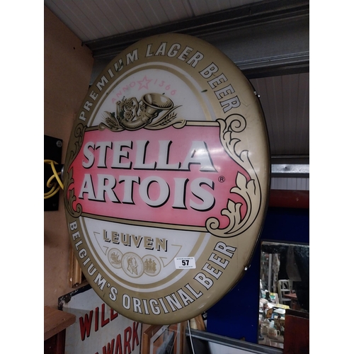 57 - Stella Artois Lager double sided light up advertising sign. {74 cm H x 56 cm W}.