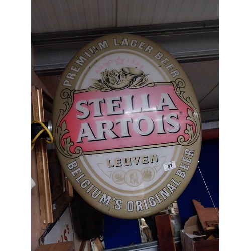 57 - Stella Artois Lager double sided light up advertising sign. {74 cm H x 56 cm W}.