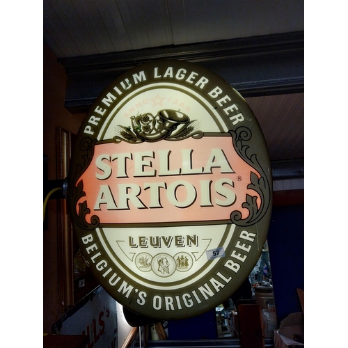 57 - Stella Artois Lager double sided light up advertising sign. {74 cm H x 56 cm W}.