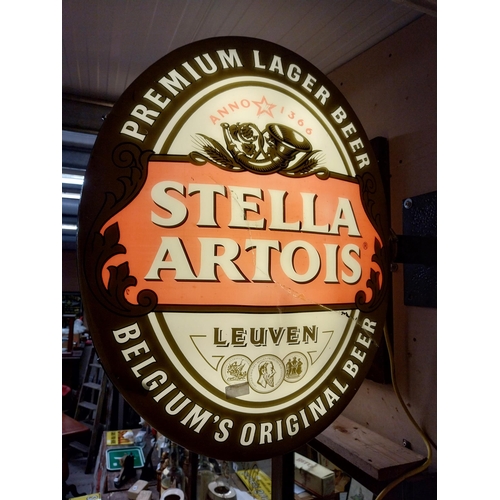 57 - Stella Artois Lager double sided light up advertising sign. {74 cm H x 56 cm W}.