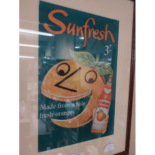 572 - Sunfresh Orange framed cardboard advertising showcard. {52 cm H x 36 cm D}