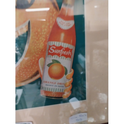 572 - Sunfresh Orange framed cardboard advertising showcard. {52 cm H x 36 cm D}