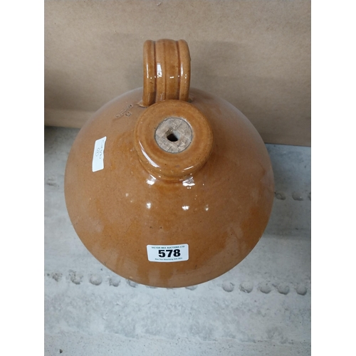 578 - Five gallon stoneware flagon. {50 cm H x 27 cm W}.