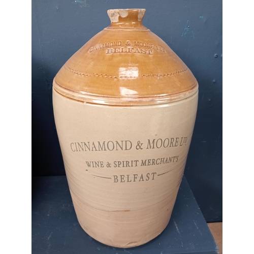 57A - Cinnamond and Moore Belfast advertising stoneware jar {H 50cm x Dia 30cm}.