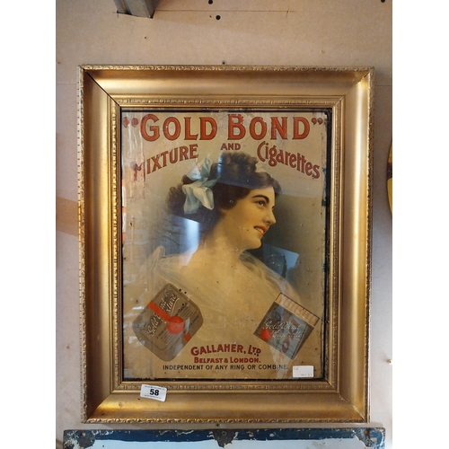 58 - Framed Gallaher's Gold Bond advertising showcard. {65 cm H x 52 cm W}.