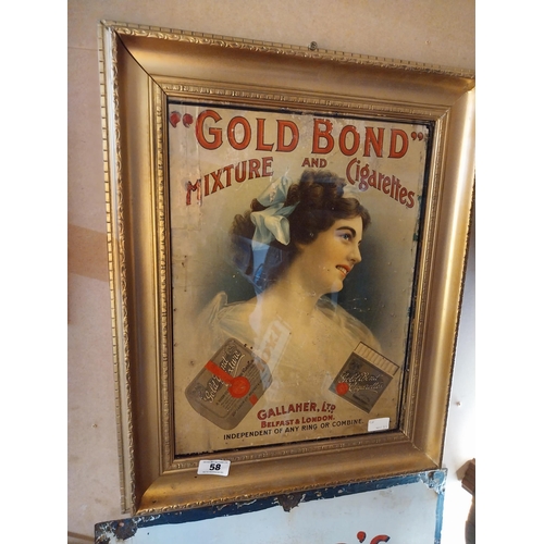 58 - Framed Gallaher's Gold Bond advertising showcard. {65 cm H x 52 cm W}.