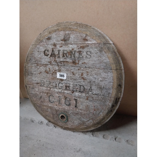 585 - Cairnes of Drogheda oak barrel top. {50 cm Dia}.