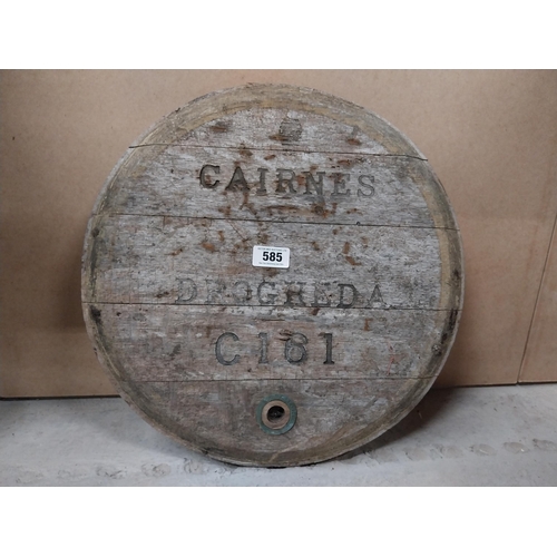 585 - Cairnes of Drogheda oak barrel top. {50 cm Dia}.