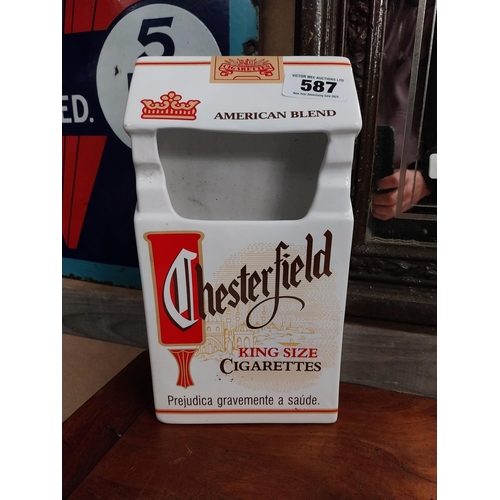 587 - Chesterfield King Size Cigarettes ceramic napkin dispenser. {30 cm H x 16 cm W x 7 cm D}.