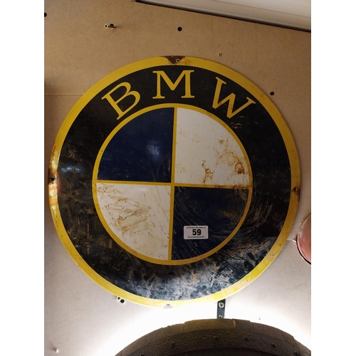 59 - BMW enamel advertising sign. {47 cm H x 47 cm W}.