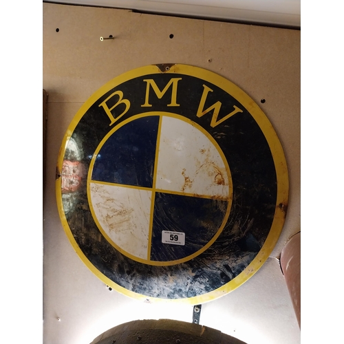 59 - BMW enamel advertising sign. {47 cm H x 47 cm W}.