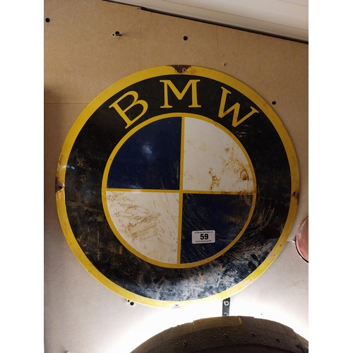 59 - BMW enamel advertising sign. {47 cm H x 47 cm W}.