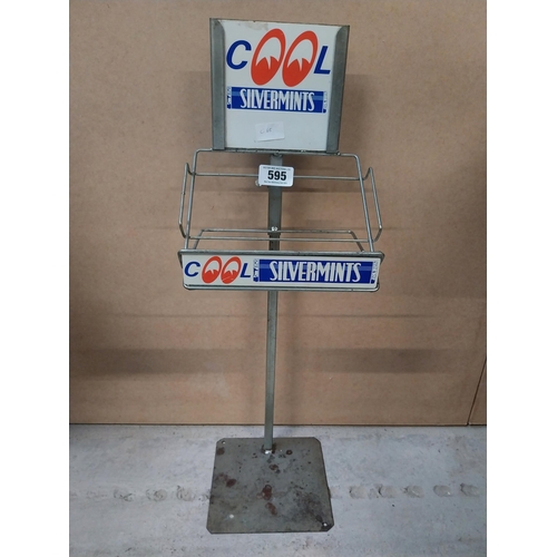 595 - Cool Silvermints chrome and metal sweet display stand. {70 cm H x 23 cm W x 18 cm D}.