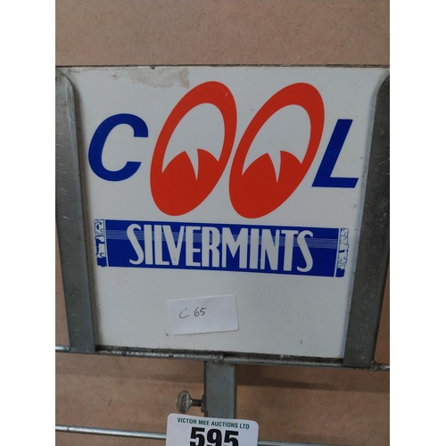 595 - Cool Silvermints chrome and metal sweet display stand. {70 cm H x 23 cm W x 18 cm D}.