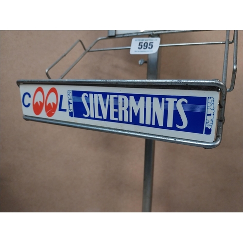 595 - Cool Silvermints chrome and metal sweet display stand. {70 cm H x 23 cm W x 18 cm D}.