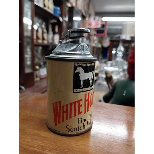 607 - White Horse Scotch Whiskey cigarette lighter. {10 cm H x 5 cm Dia.}