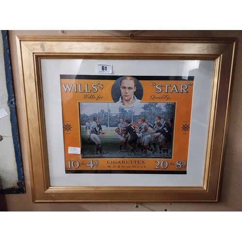 61 - Will's Star tobacco framed advertising print. {51 cm H x 61 cm W}.