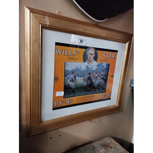 61 - Will's Star tobacco framed advertising print. {51 cm H x 61 cm W}.