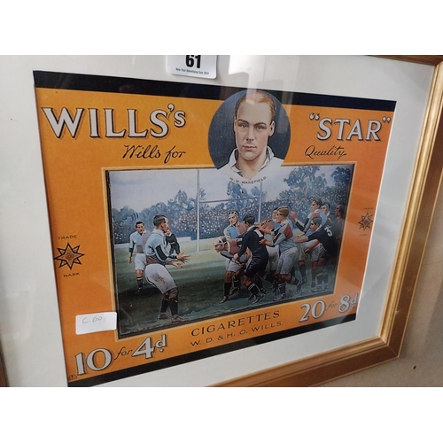 61 - Will's Star tobacco framed advertising print. {51 cm H x 61 cm W}.