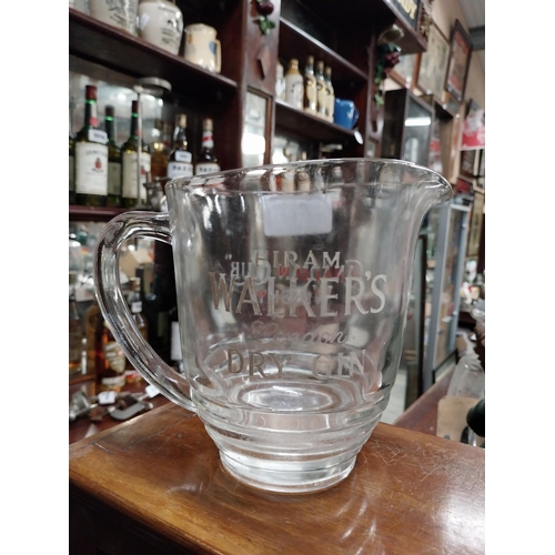 617 - Hiram Walker London Dry Gin glass advertising jug. {15 cm H x 20 cm W x 12 cm D}.