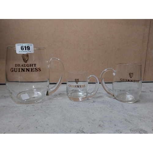 619 - Three Guinness crystal glasses - 3 pint Waterford Crystal , 1 pint and half pint. {17 cm H, 12 cm H ... 