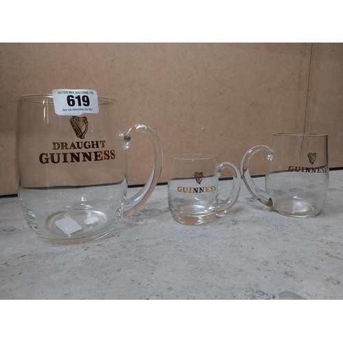 619 - Three Guinness crystal glasses - 3 pint Waterford Crystal , 1 pint and half pint. {17 cm H, 12 cm H ... 