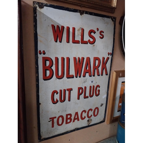 62 - Will's Bulwark Cut Plug tobacco enamel advertising sign. {91 cm H x 61 cm W}.