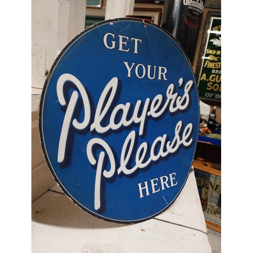 620 - Get your Player's Please Here circular cardboard advertising sign. {34 cm Dia.}.