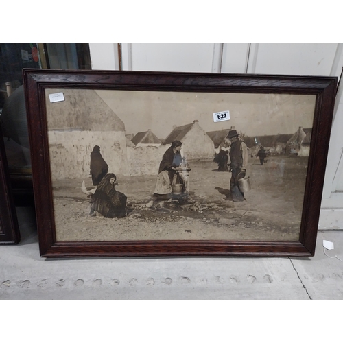 627 - Framed black and white print of West of Ireland in the early 1900's. {55 cm H x 85 cm W}.