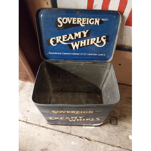 63 - Sovereign Creamy Whirls advertising tin {22 cm H  21 cm W x 14 cm W} and Boy Blue Chocolate Assortme... 