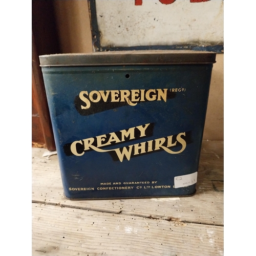 63 - Sovereign Creamy Whirls advertising tin {22 cm H  21 cm W x 14 cm W} and Boy Blue Chocolate Assortme... 