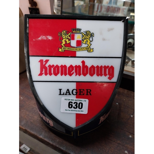 630 - Kronenbourg counter display light up advertising sign {21 cm H x 18 cm W x 18 cm D}.