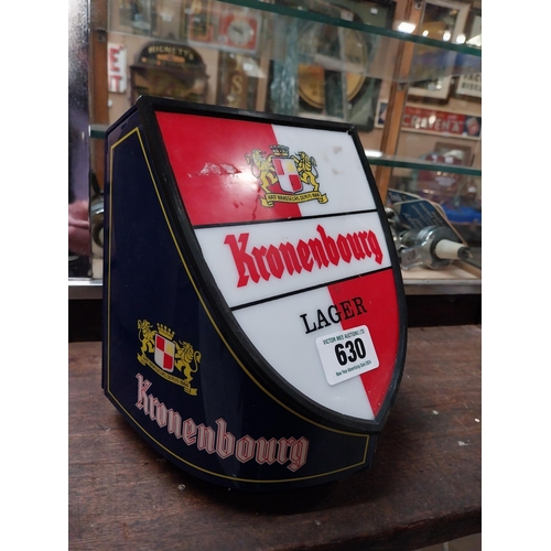 630 - Kronenbourg counter display light up advertising sign {21 cm H x 18 cm W x 18 cm D}.