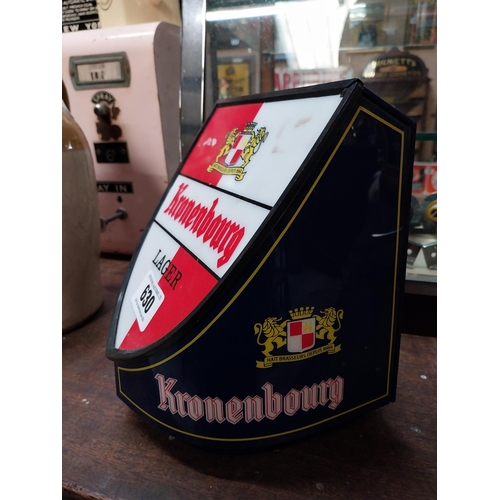 630 - Kronenbourg counter display light up advertising sign {21 cm H x 18 cm W x 18 cm D}.