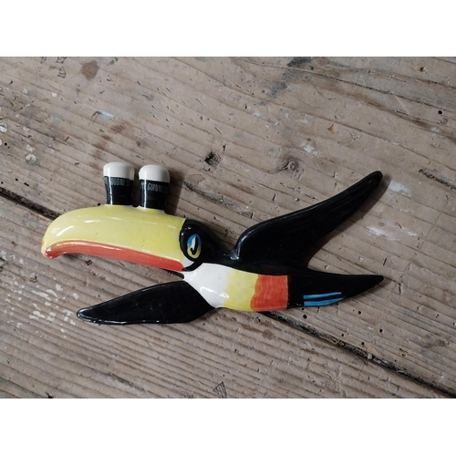 69 - Set of three ceramic Guinness Flying Toucans. {16 cm H x 27 cm W and 8 cm H x 17 cm W}.