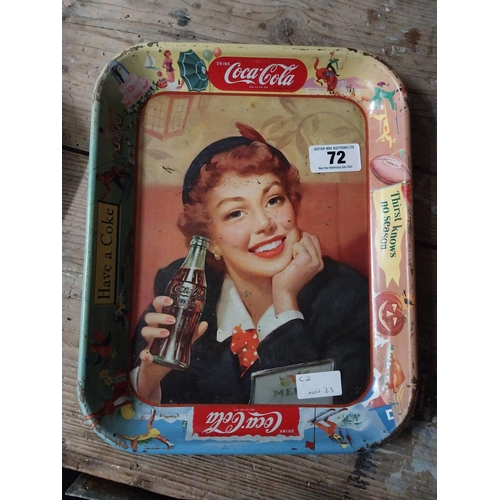 72 - 1950's Coca Cola tinplate advertising tray. {17 cm H x 23 cm W}.