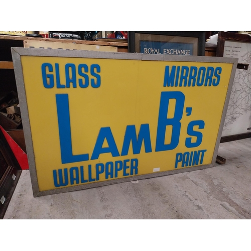 77 - Lamb's Glass Mirrors Wallpaper Paints double sided Perspex and metal light up hanging advertising si... 